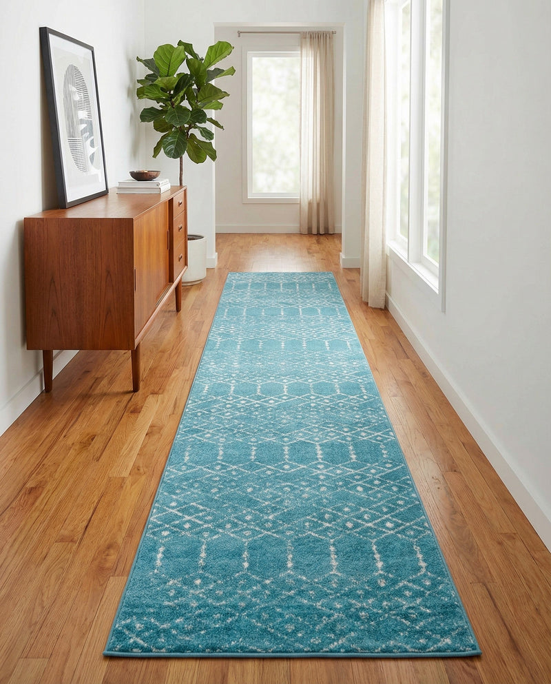 Marrakesh Lattice Collection Area Rug - Casablanca (Teal blue) Runner Teal blue  lifestyle 48