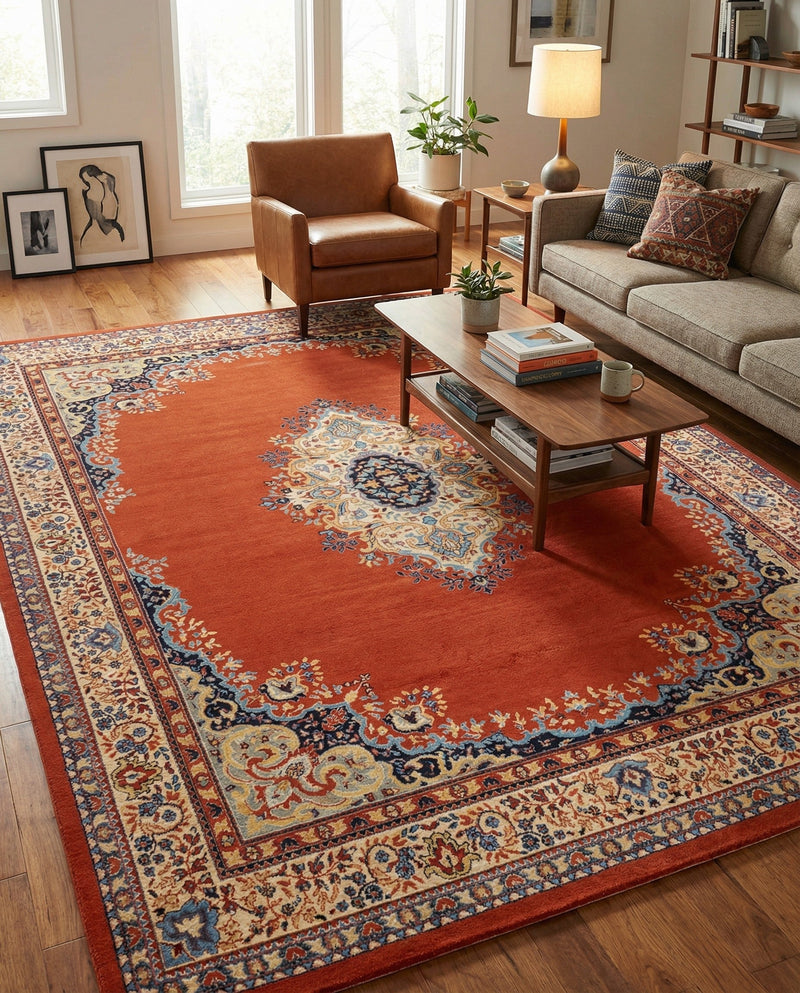 Tabriz Tapestry Collection Area Rug - Azerbaijan (Terracotta) Rectangle Terracotta  lifestyle 11