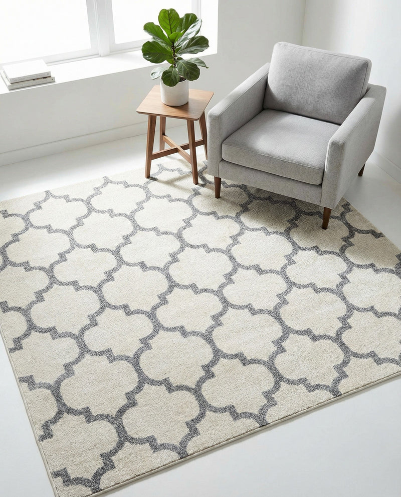 Lattice Gardens Collection Area Rug -  Bloomfield (Beige and Gray) Square Beige and Gray  lifestyle 79