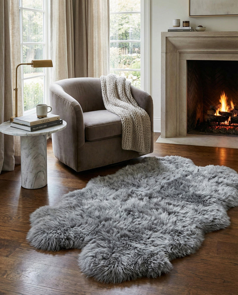 Arctic Lambskin Luxe Collection Area Rug - Tundra Rectangle Gray  lifestyle 35