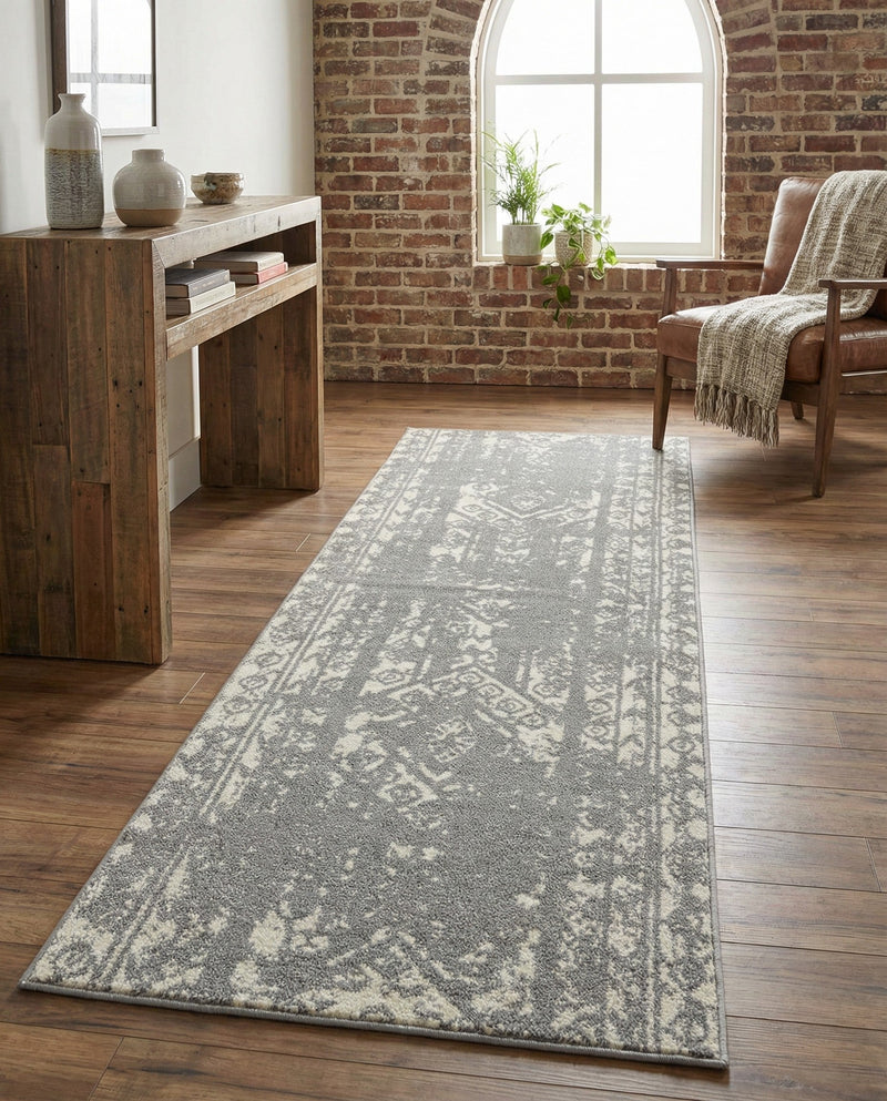 Brighton Stripes Collection Area Rug - Sussex (Gray and Ivory) Runner Gray and Ivory  lifestyle 63