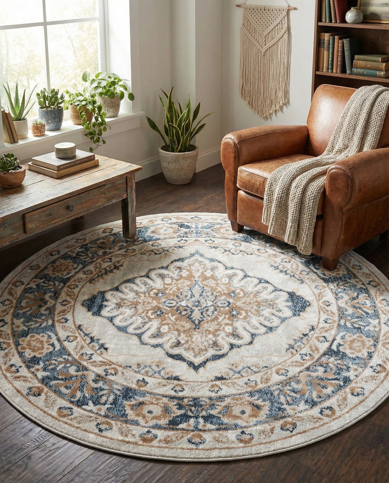 Cambridge Classics Collection Area Rug -  Magdalene (Cream) Round Cream  lifestyle 27