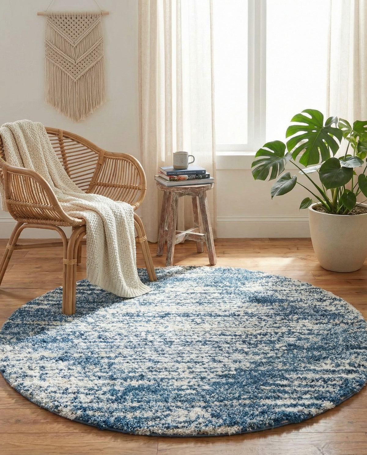 Tranquil Tides Shag Collection Area Rug -  Azure Round Blue  lifestyle 166