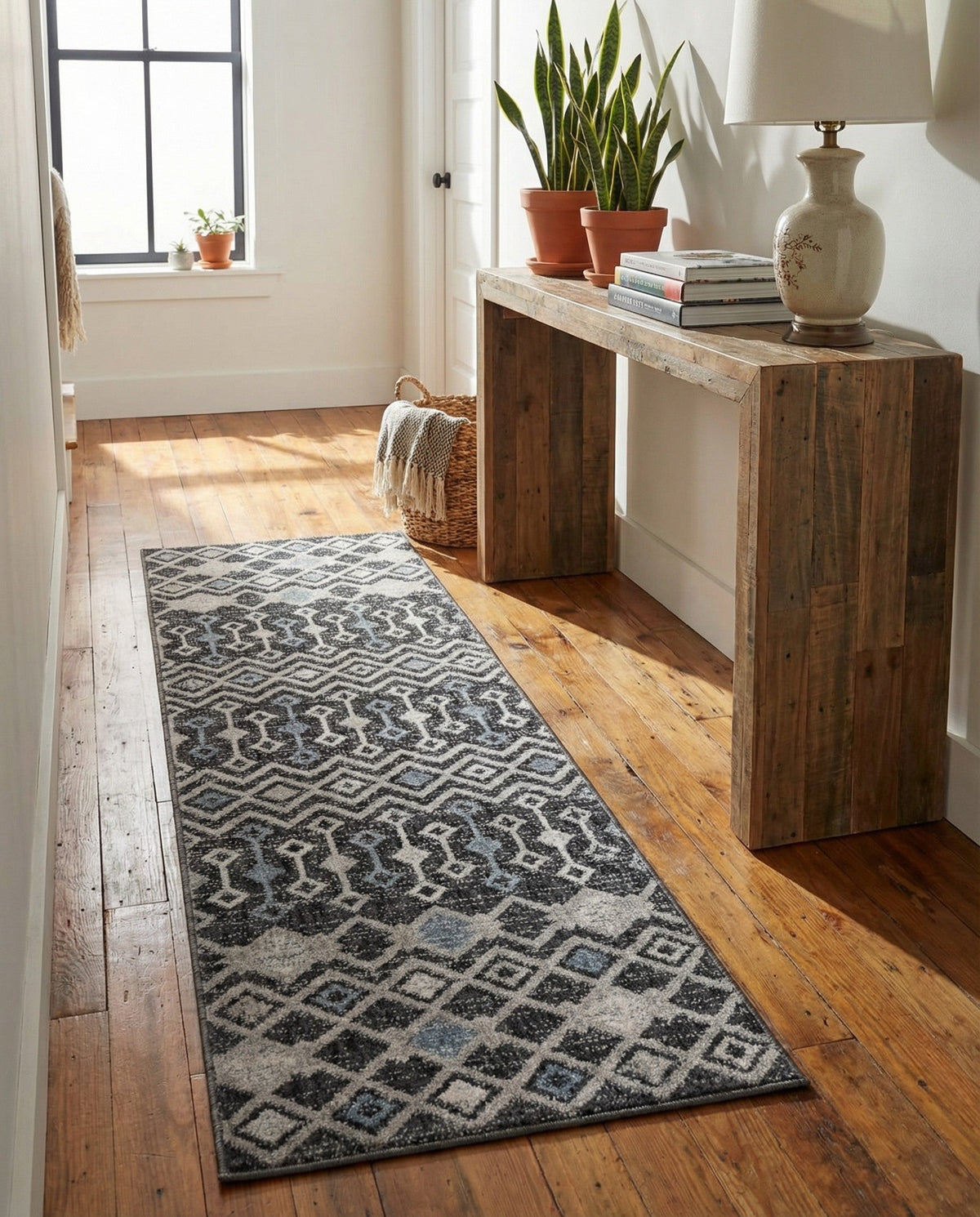 Geo Garden Lattice Collection Area Rug -  Andalusia Runner Charcoal Gray  lifestyle 221