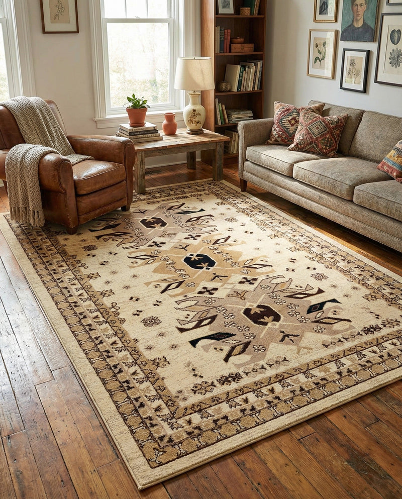Tabriz Tapestries Collection Area Rug - Azerbaijan (Ivory) Rectangle Ivory  lifestyle 27