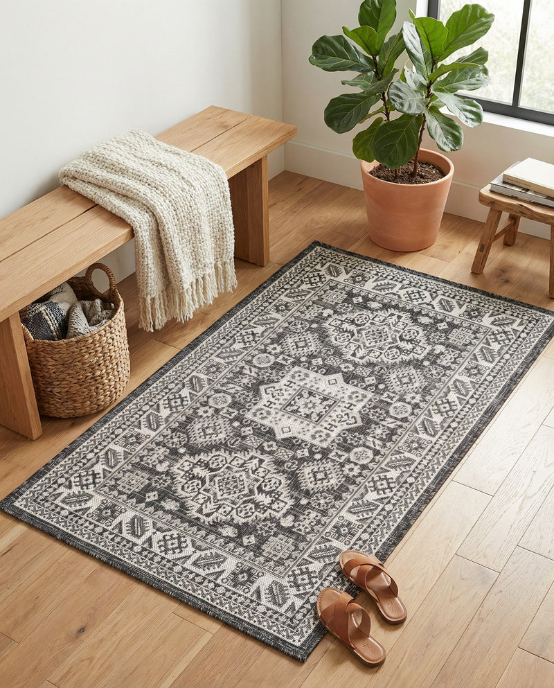 Tribal Terrace Treasures Collection Area Rug -  Incan Isle (Charcoal Gray) Rectangle Charcoal Gray  lifestyle 24