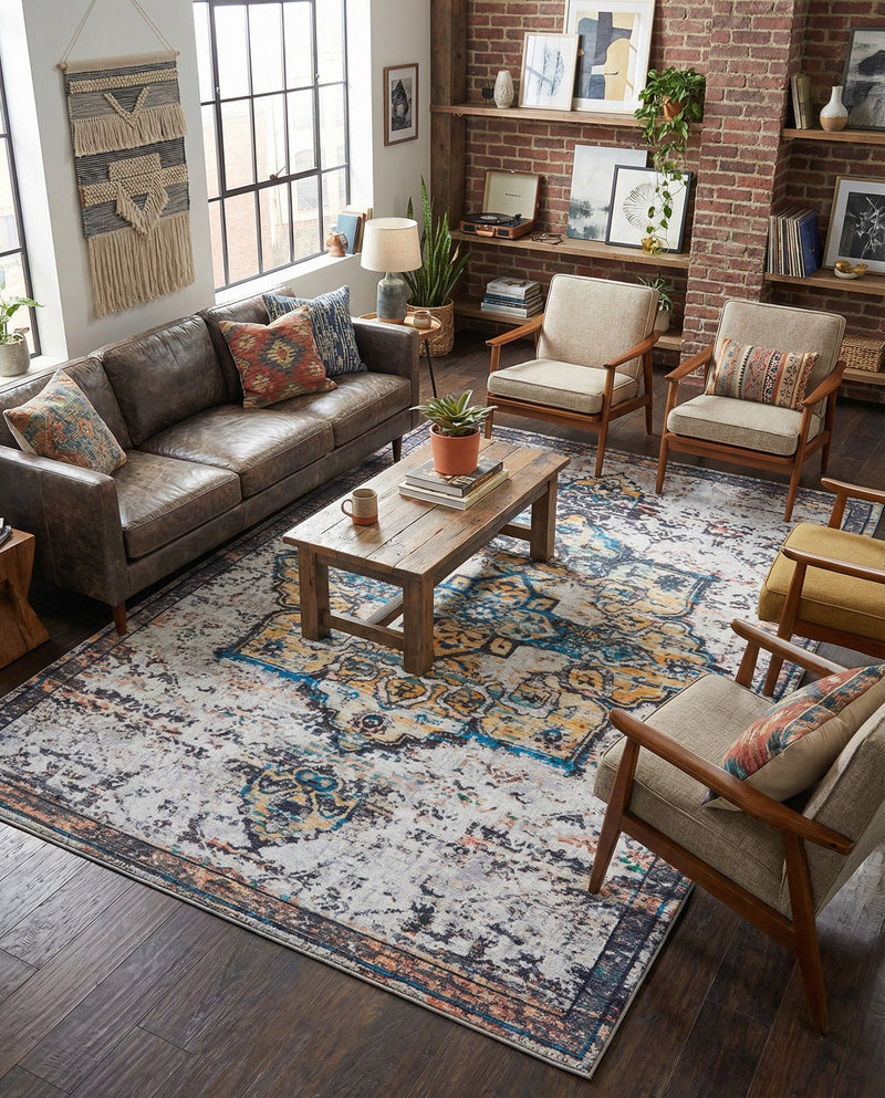 Baroque Era Collection Area Rug - Versailles (Sea Salt White) Rectangle Sea Salt White  lifestyle 28
