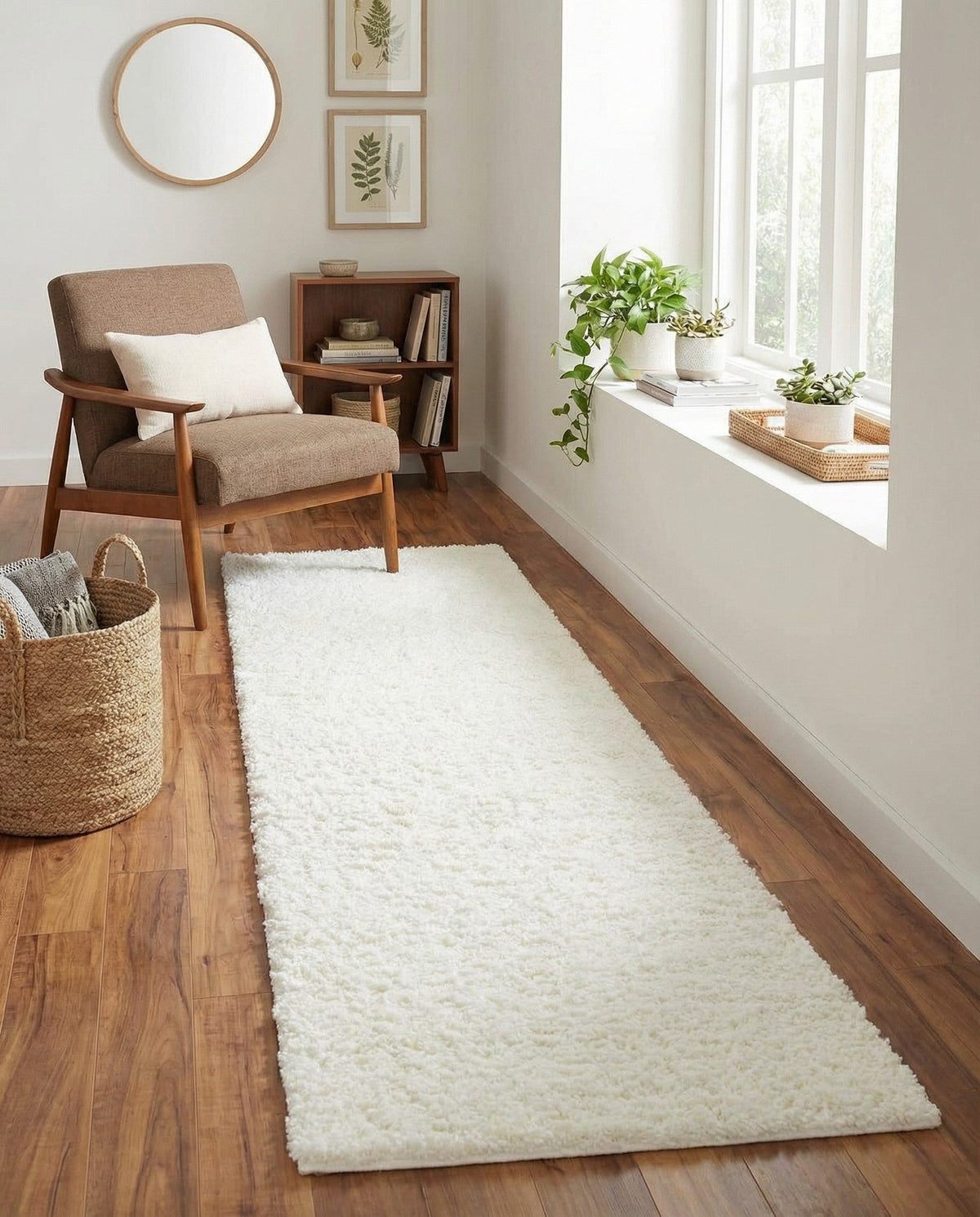 Cozy Comfort Shag Collection Area Rug - Haven (White) Runner White  lifestyle 105