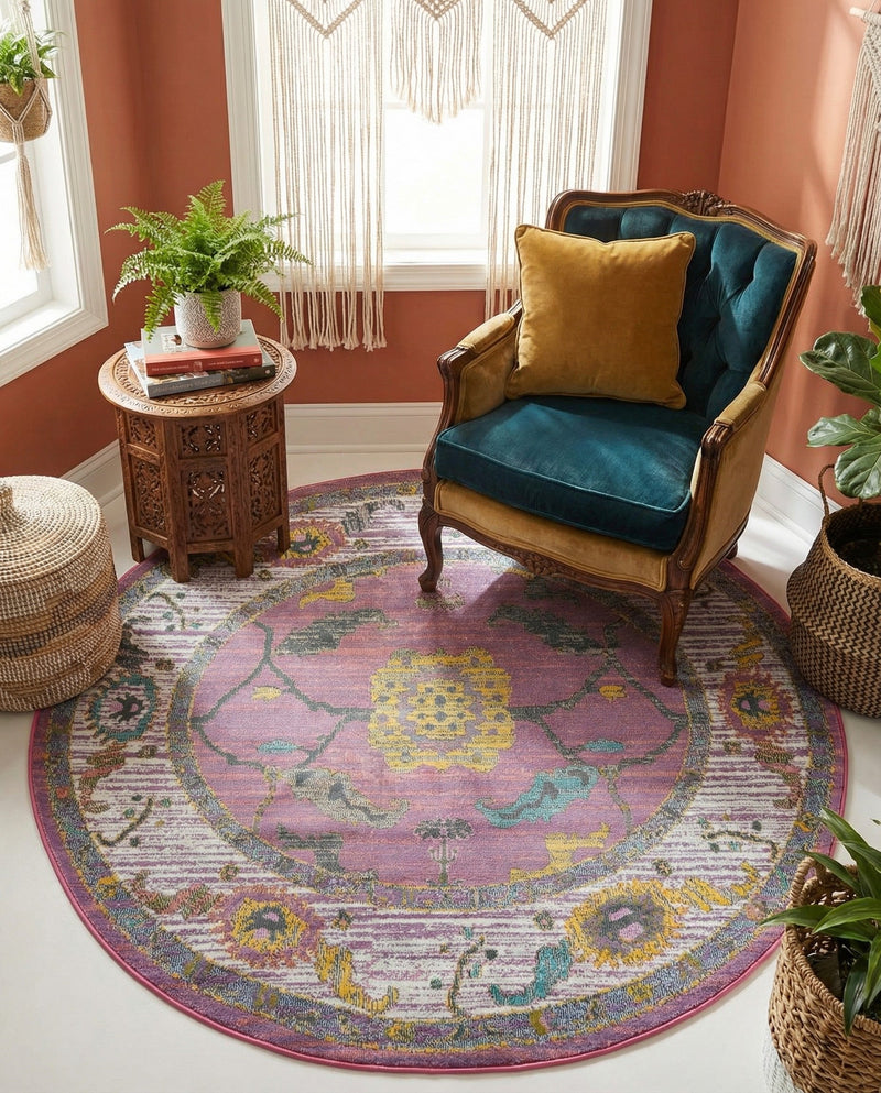Arcadia Rugs Collection Area Rug - Eden (Pink) Round Pink  lifestyle 54