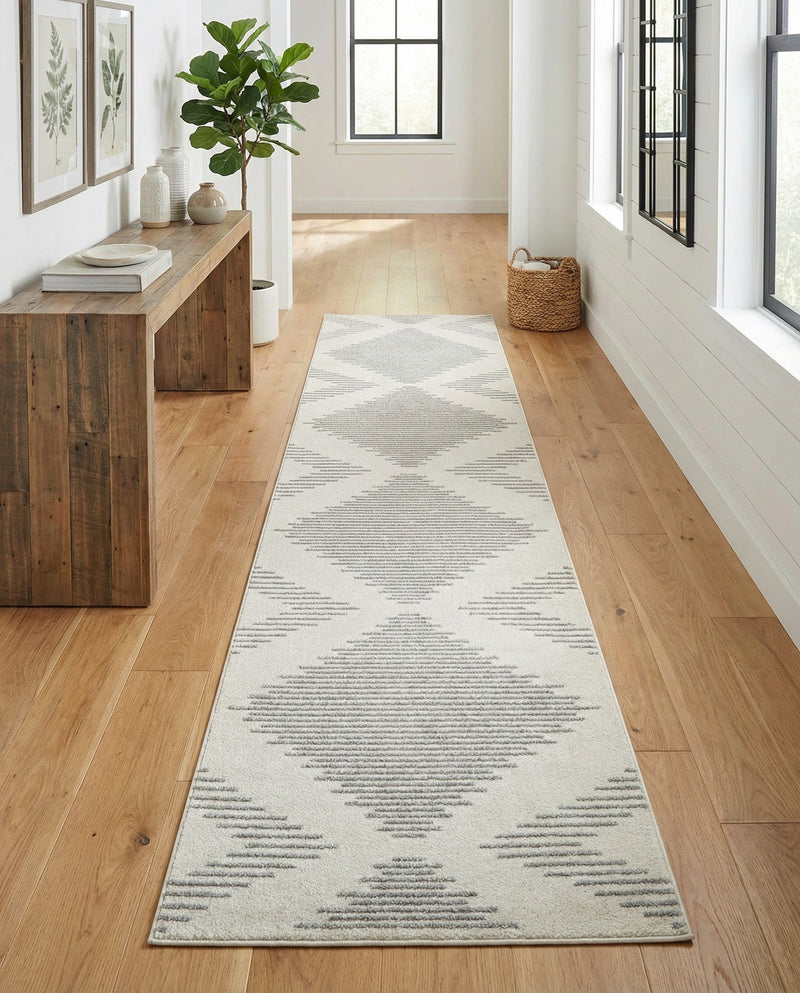 Seychelles Stripes Collection Area Rug - Mahe (Ivory and Gray) Runner Ivory and Gray  lifestyle 62