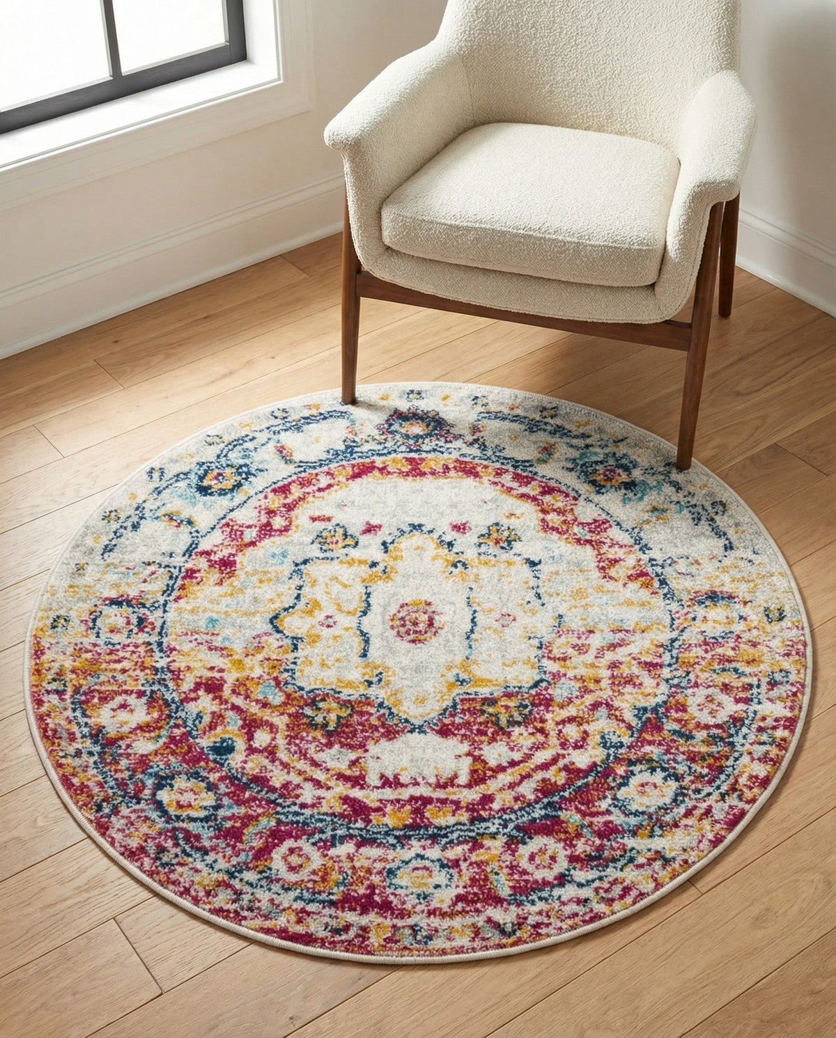 Parisian Elegance Collection Area Rug - Versailles (Pink Gray) Round Pink Gray  lifestyle 98