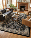 Isfahan Elegance Collection Area Rug - Naghsh-e Jahan (Black) Rectangle Black  lifestyle 54
