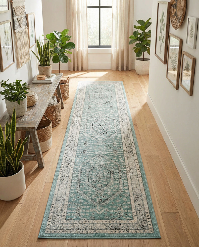 Adriana Terrace Collection Area Rug - Capri (Aqua) Runner Aqua  lifestyle 62