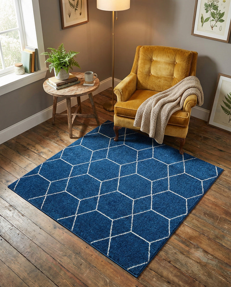 Trellis Mosaic Collection Area Rug - Arborville (Navy Blue) Square Navy Blue  lifestyle 56