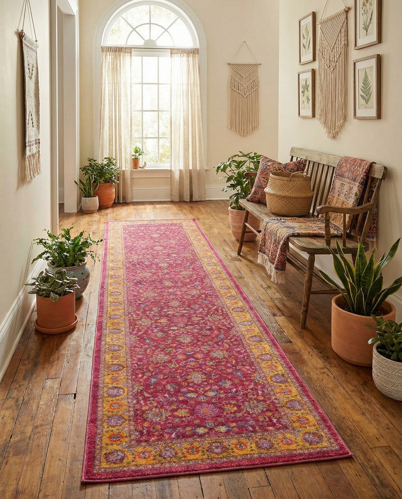 Casablanca Tapestry Collection Area Rug -  Marrakech (Berry Pink) Runner Berry Pink  lifestyle 42