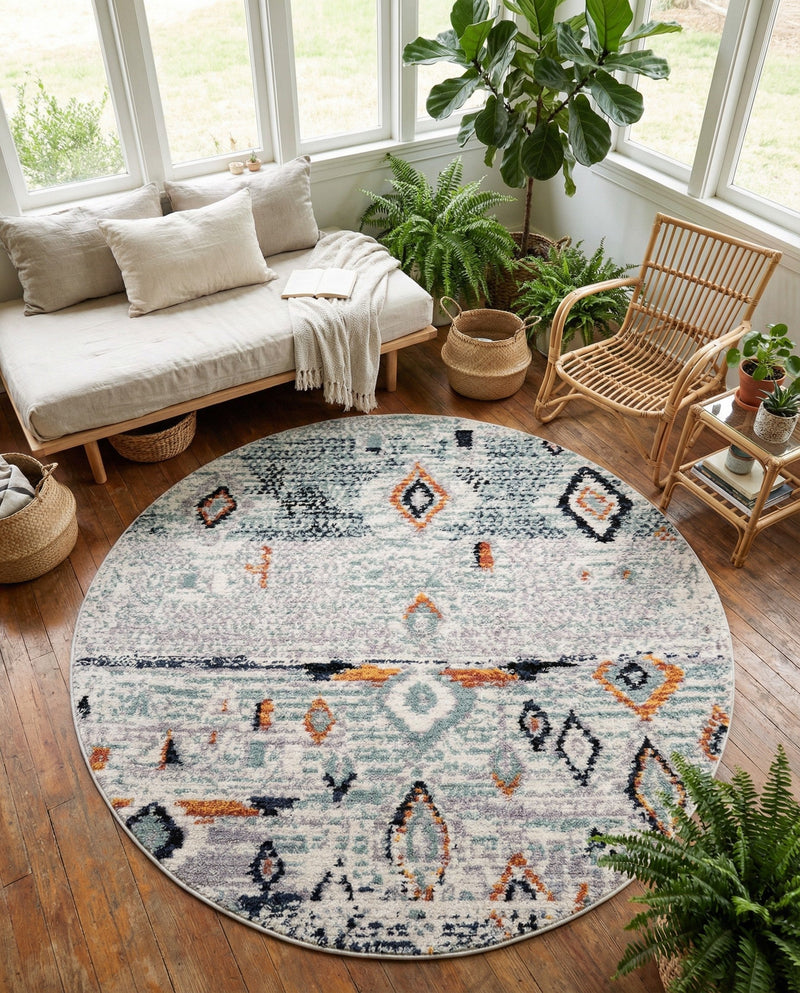 Tangier Treasures Collection Area Rug - Casablanca Round Light Blue  lifestyle 74
