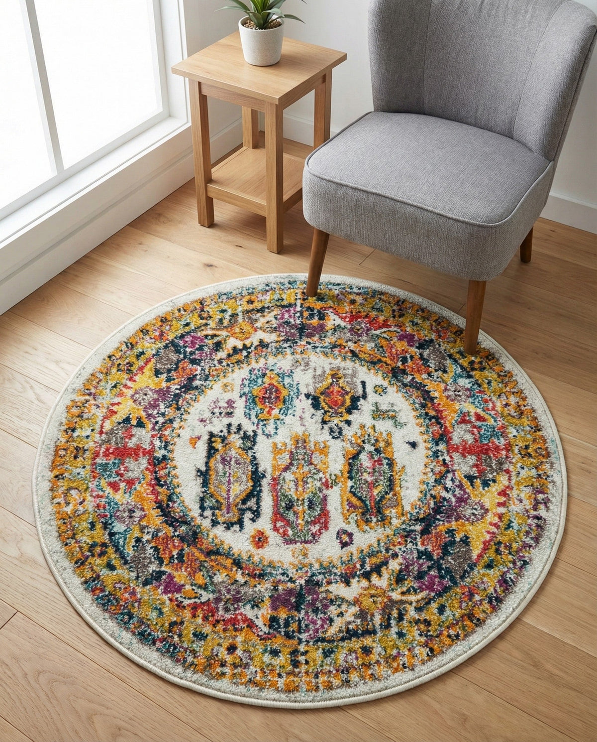 Brighton Terrace Collection Area Rug -  Portslade Round Ivory  lifestyle 129