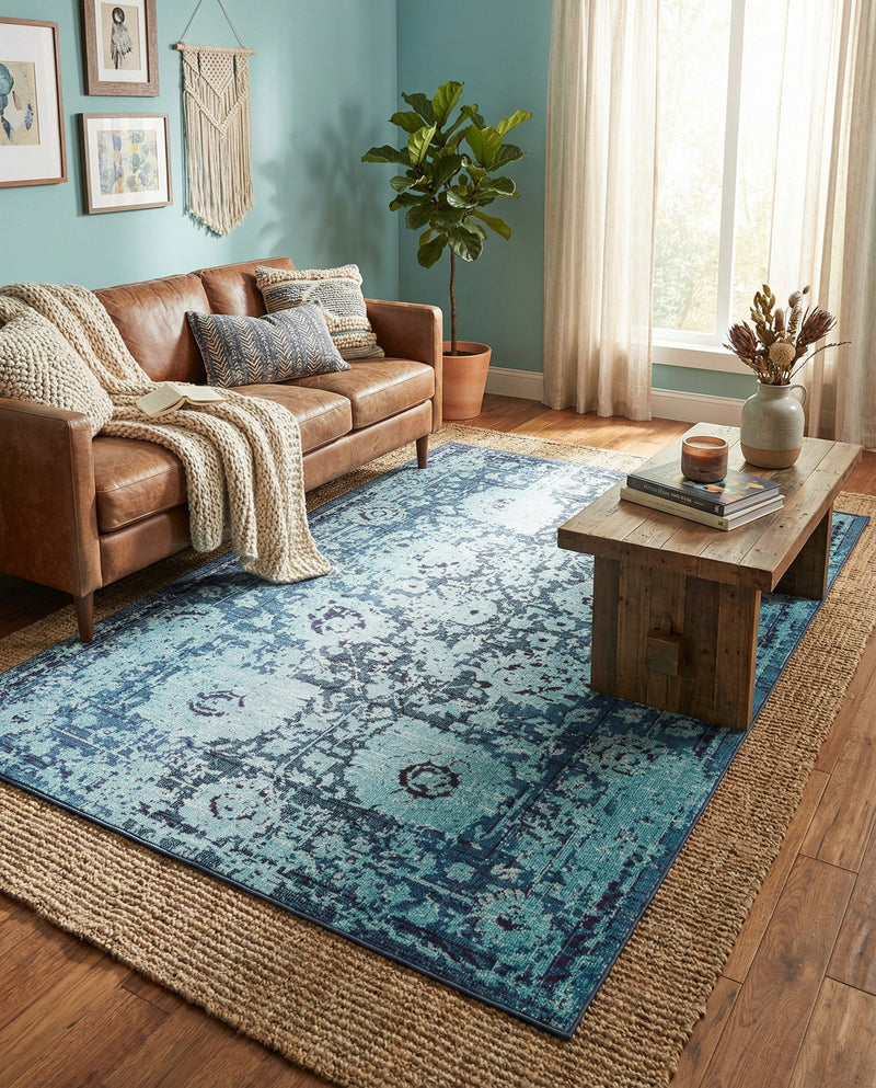 Chateau Elegance Collection Area Rug -  Louvre Rectangle Blue  lifestyle 77