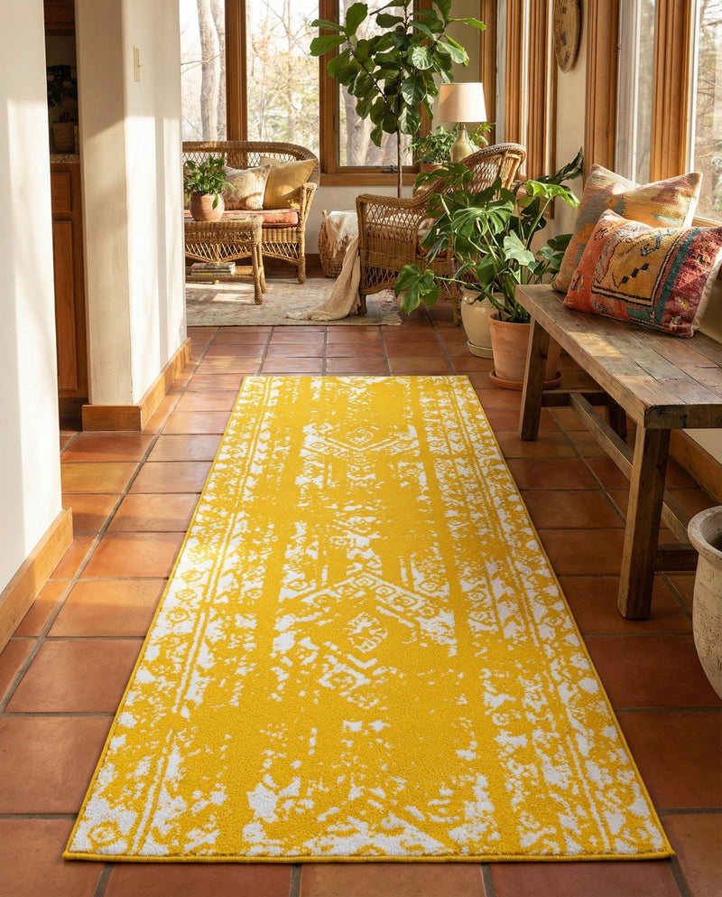 Brighton Stripes Collection Area Rug - Sussex (Yellow) Runner Yellow  lifestyle 25