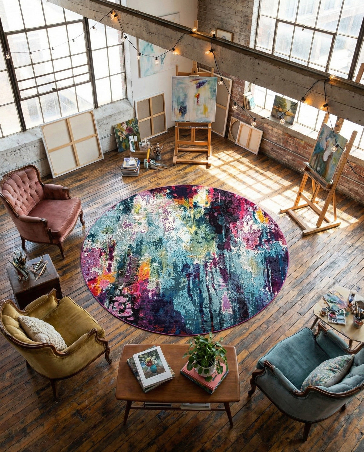 Chromatic Oasis Collection Area Rug -  Oasis Round Multi  lifestyle 91