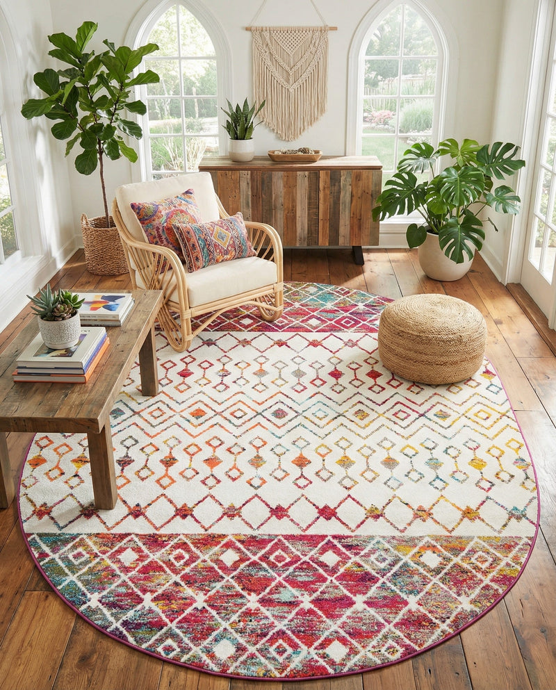 Mediterranean Lattice Collection Area Rug -  Casablanca (Ivory Multi) Oval Ivory Multi  lifestyle 69