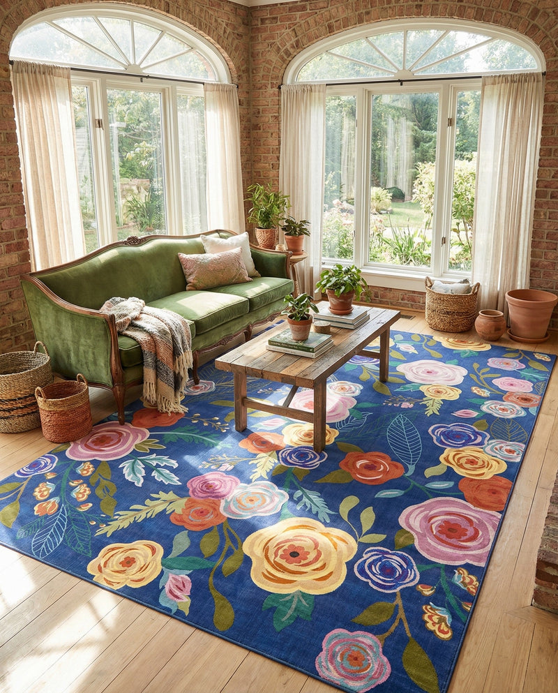 Meadow Breeze Collection Area Rug -  Petal Rectangle Blue  lifestyle 44
