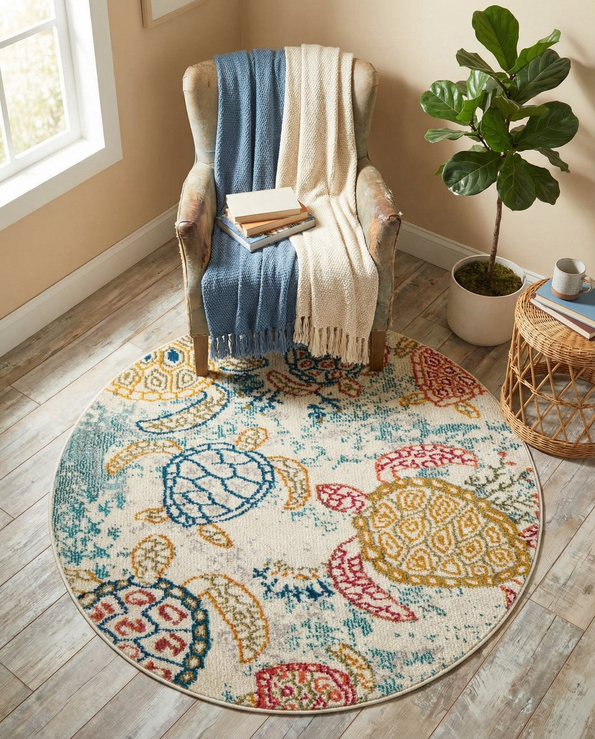 Sorrento Shores Collection Area Rug -  Massa Round Beige  lifestyle 118
