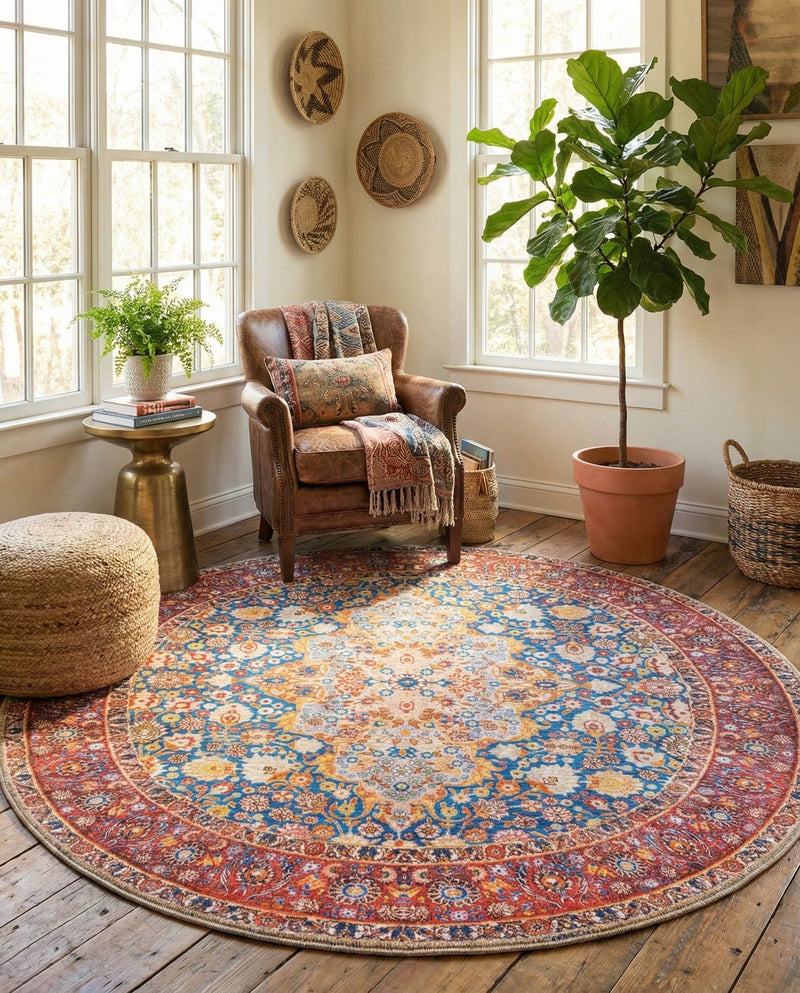Heritage Elegance Collection Area Rug -  Hearst Round Navy Blue  lifestyle 45
