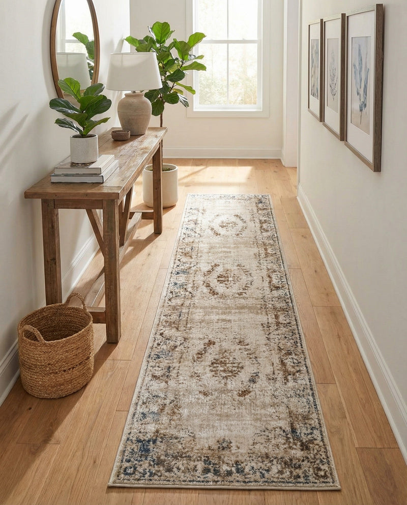 Coastal Manor Collection Area Rug -  Pierpoint Runner Blue Cream  lifestyle 35