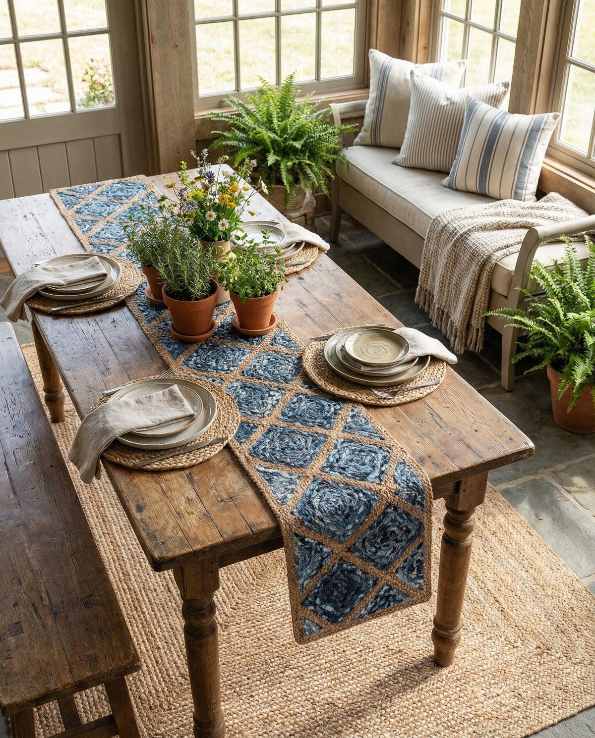 Woven Seaside Jute Collection Area Rug - Marina Table Runner Blue  lifestyle 118