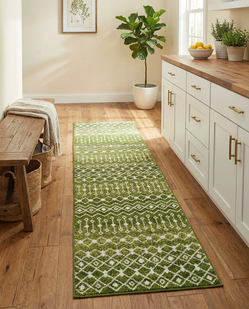Mediterranean Lattice Collection Area Rug - Santorini (Green) Runner Green  lifestyle 41