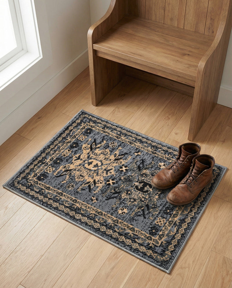 Tabriz Tapestries Collection Area Rug - Azerbaijan (Gray) Rectangle Gray  lifestyle 5