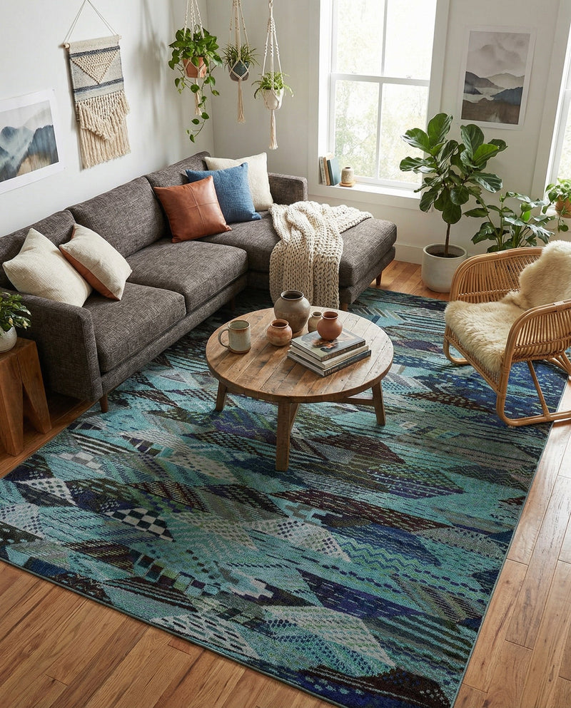 Sedona Vista Collection Area Rug -  Yucca Rectangle Blue  lifestyle 17