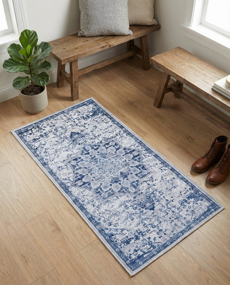 Baroque Era Collection Area Rug - Versailles (Gray Blue) Runner Gray Blue  lifestyle 33
