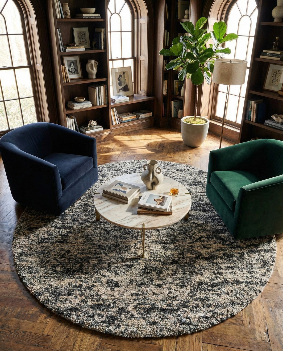 Wellington Luxe Shag Collection Area Rug - Kapiti Round Salt and Pepper  lifestyle 184