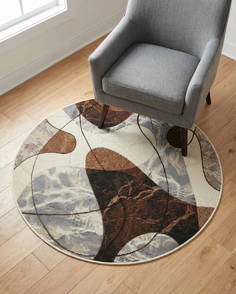 Urban Terrace Collection Area Rug -  Garden Round Brown and White  lifestyle 62