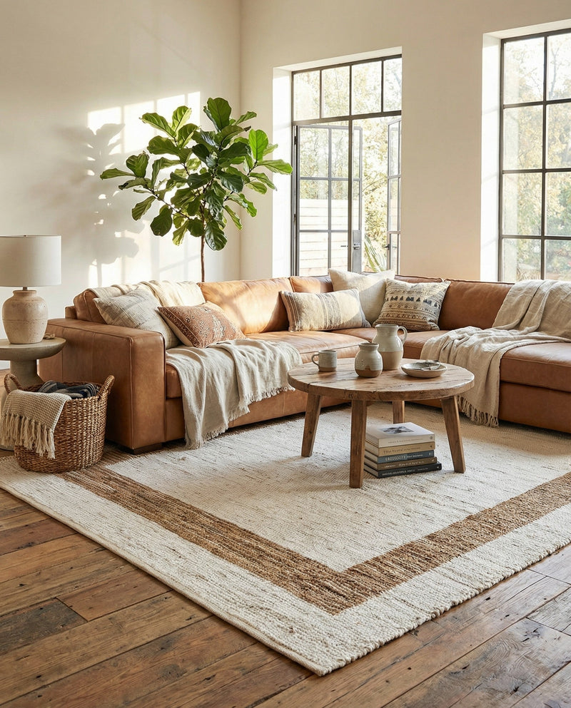 Osian Looms Collection Area Rug - Durham Rectangle White and Natural  lifestyle 37