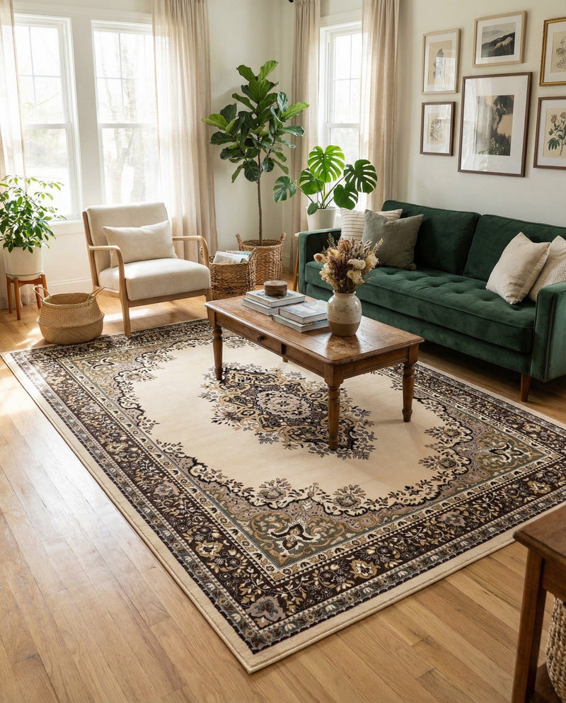 Tabriz Tapestry Collection Area Rug - Azerbaijan (Ivory) Rectangle Ivory  lifestyle 18