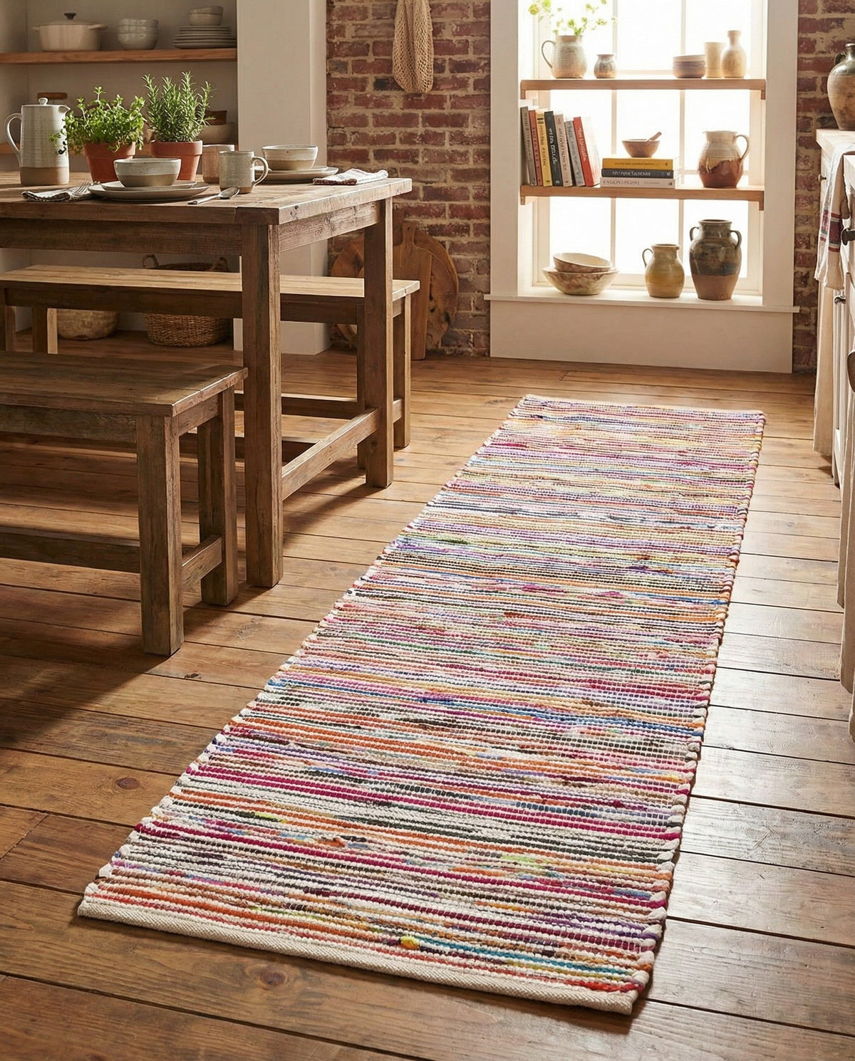 Thar Cotton Collection Area Rug - Alleppey Runner Multi White  lifestyle 82