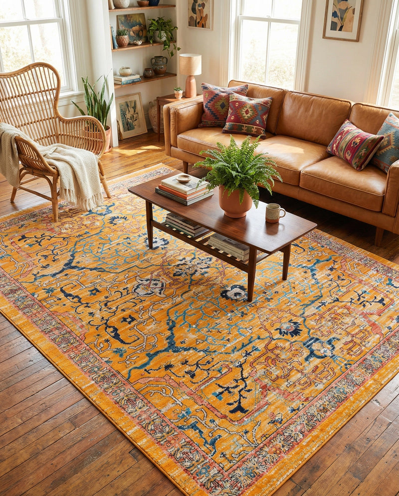 Seville Stripes Collection Area Rug -  Malaga (Yellow) Rectangle Yellow  lifestyle 25