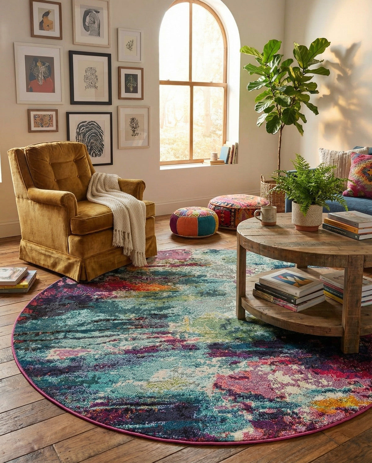 Chromatic Oasis Collection Area Rug -  Oasis Round Multi  lifestyle 123