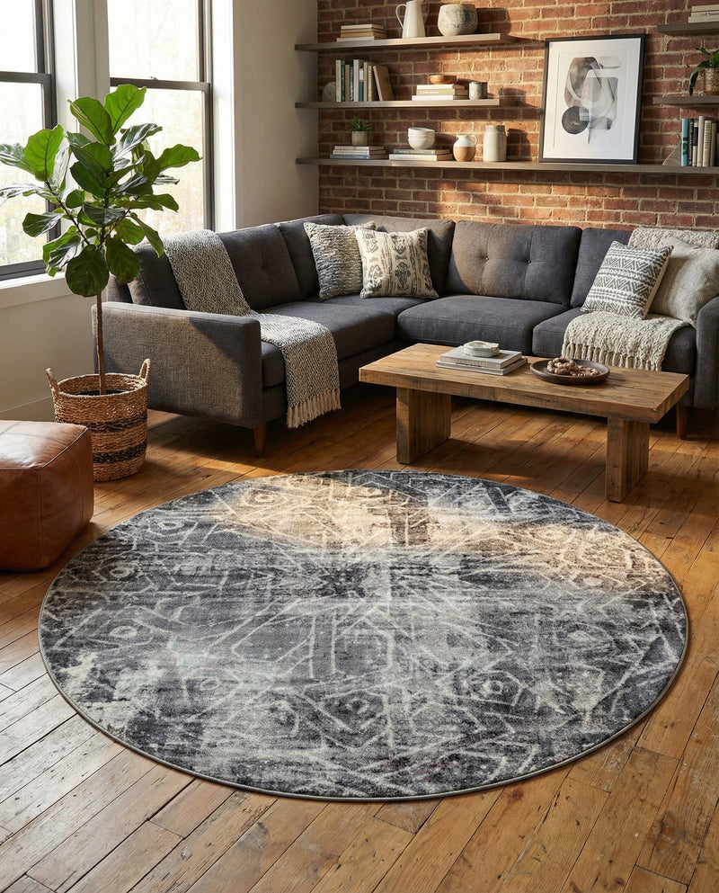 Riviera Elegance Collection Area Rug -  Grasse Round Dark Gray  lifestyle 56