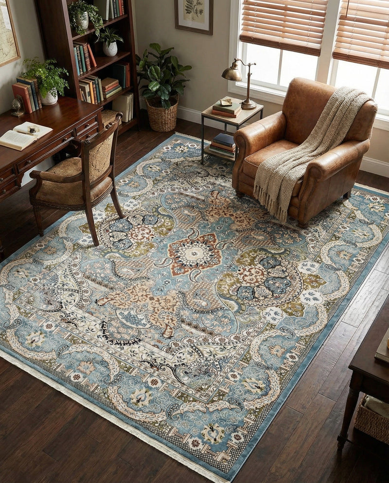Persian Elegance Collection Area Rug -  Shiraz Rectangle Blue  lifestyle 46