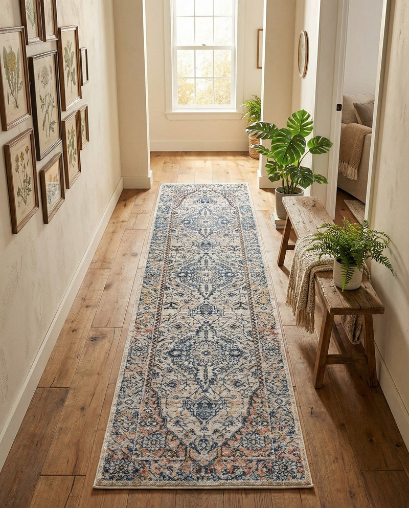 Seville Stripes Collection Area Rug - Cadiz (Blue) Runner Blue  lifestyle 74