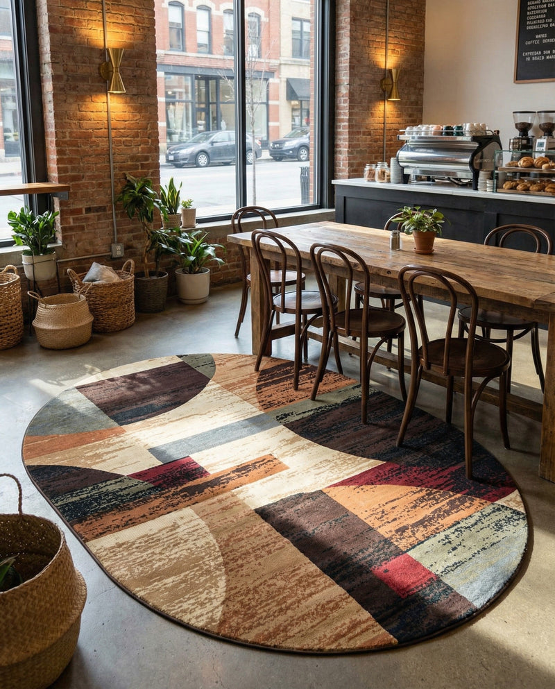 Bistro Lounge Collection Area Rug -  Latte Oval Multi  lifestyle 69