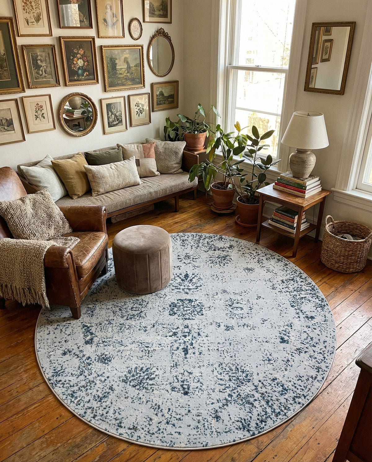 Riviera Elegance Collection Area Rug - Antibes (Light Blue) Round Light Blue  lifestyle 125