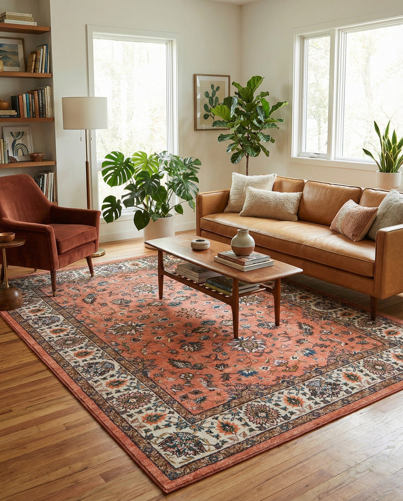 Casablanca Tapestry Collection Area Rug -  Marrakech (Salmon) Rectangle Salmon  lifestyle 5
