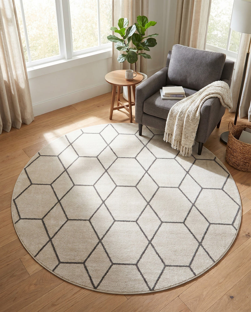 Trellis Mosaic Collection Area Rug - Arborville (Ivory) Round Ivory  lifestyle 92