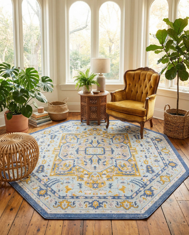 Savannah Series Collection Area Rug - Charleston (Sky blue) Octagon Sky blue  lifestyle 61
