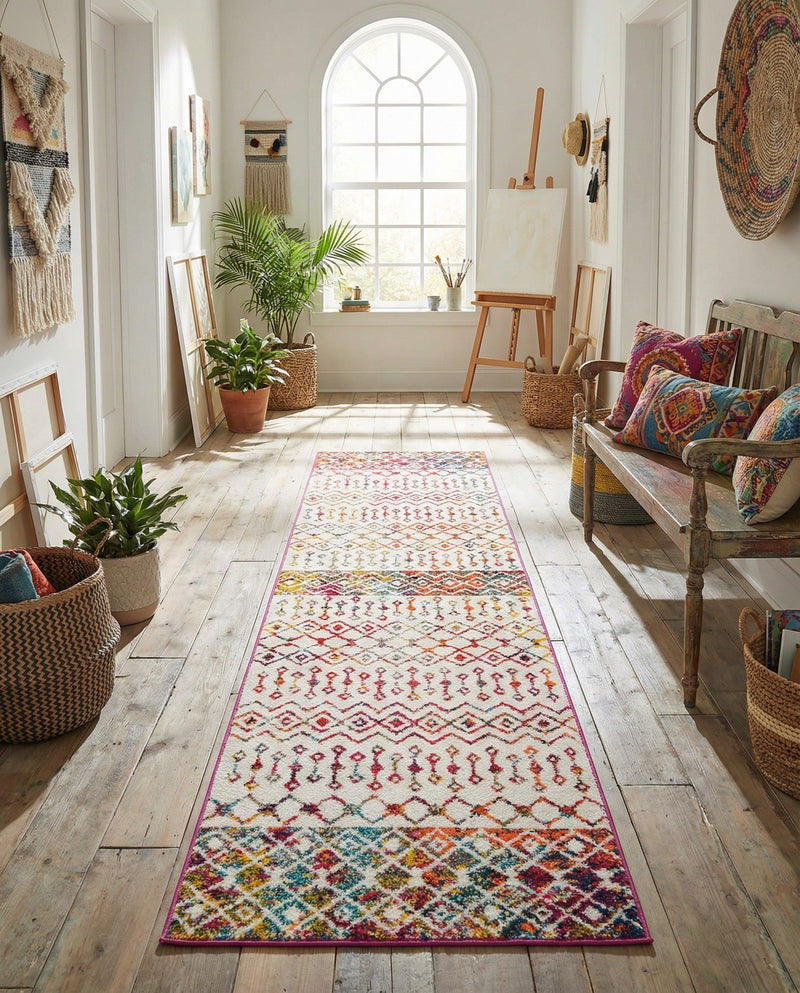 Mediterranean Lattice Collection Area Rug -  Casablanca (Ivory Multi) Runner Ivory Multi  lifestyle 79